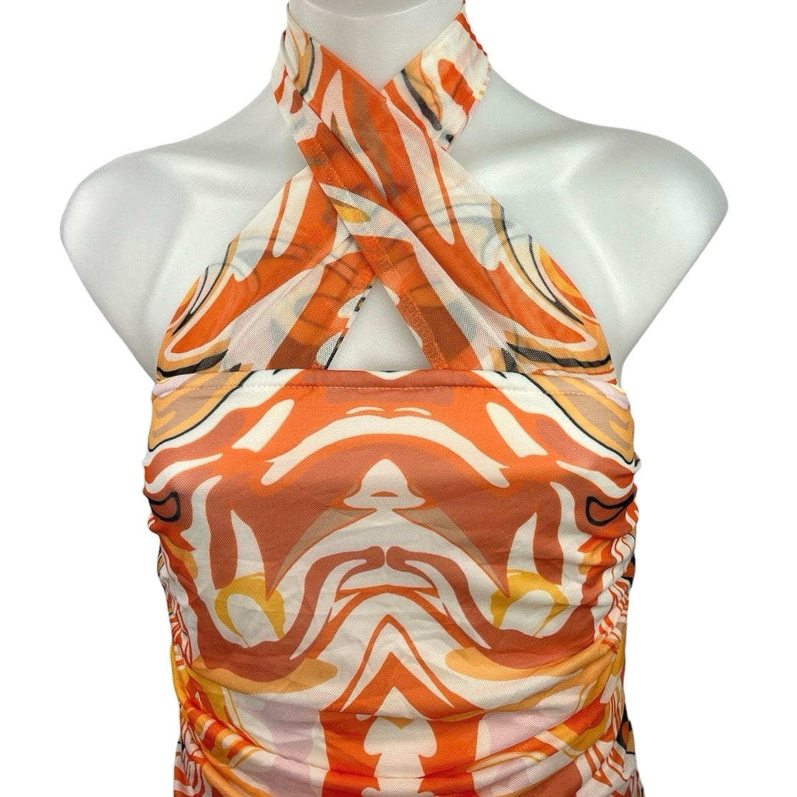 Princess Polly Viviana Orange Geometric Halter Neck Ruched Mini Bodyco Brie Princess Polly Viviana Orange Geometric Halter Neck Ruched Mini Bodyco Brie