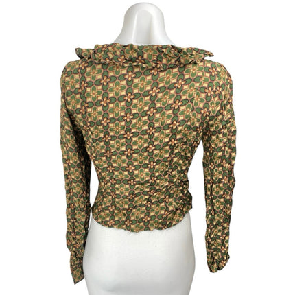 Lost + Wander Multicolor Floral Ruffle Puff Sleeve Tie Front Crop Blouse Top S