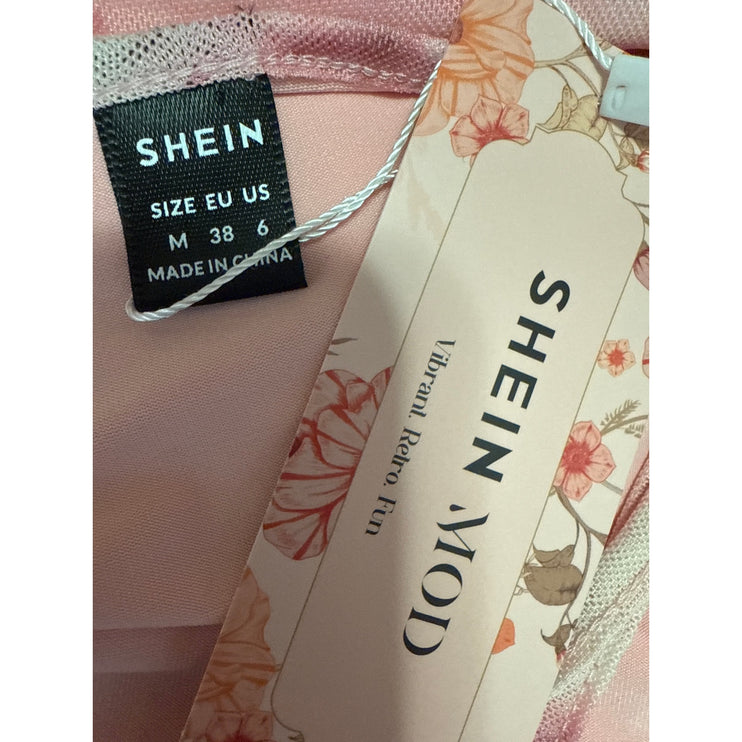 NEW Shein Pink Floral Ruched Sleeveless Cami Camisole Tank Midi Bodycon Dress M