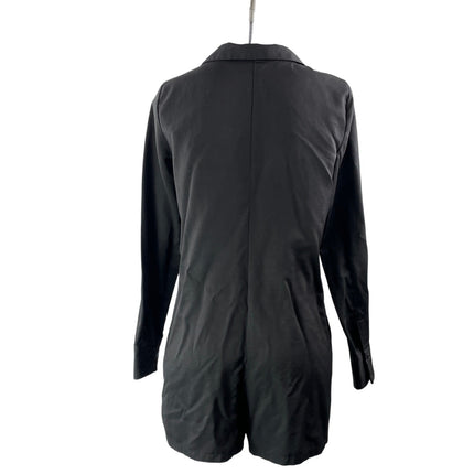 Zara Womens Black Button Down Long Sleeve Notch Lapel Shirt Romper Shorts Size M