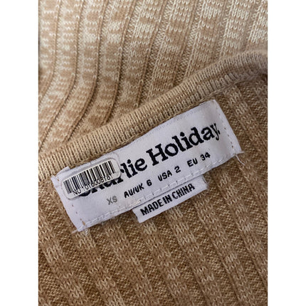 Charlie Holiday Beige Long Sleeve Ribbed Knit Sculpt Maxi Bodycon Dress Size 2