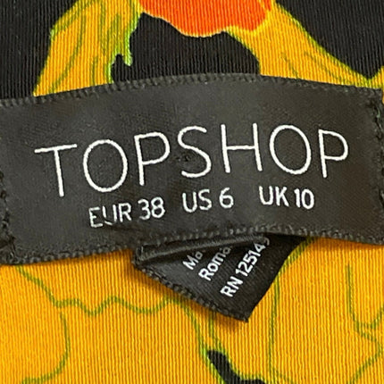 Topshop Women's Black Coral Floral Long Sleeve V Neck Wrap Blouse Top Size 6
