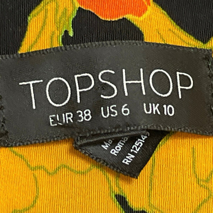 Topshop Women's Black Coral Floral Long Sleeve V Neck Wrap Blouse Top Size 6