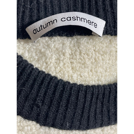 Autumn Cashmere Beige Black Crew Neck Long Puff Sleeves Crop Sweater Top Sz M/L