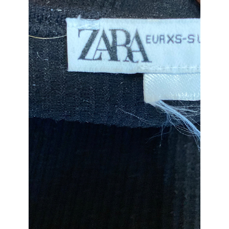 Zara Black Rhinestone Fringe Ribbed Knit Sculpt Sleeveless Tank Crop Top Size XS