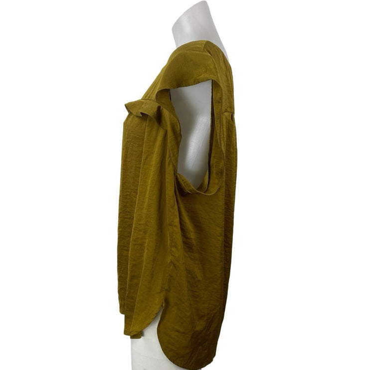 Loft Ruffle Bib Women's Green Sleeveless Crew Neck Tank Babydoll Blouse Top XL
