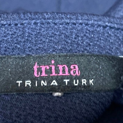 Trina Turk Camari Blue Short Sleeve Choker V-Neck Cutout Mini Sheath Dress Sz S
