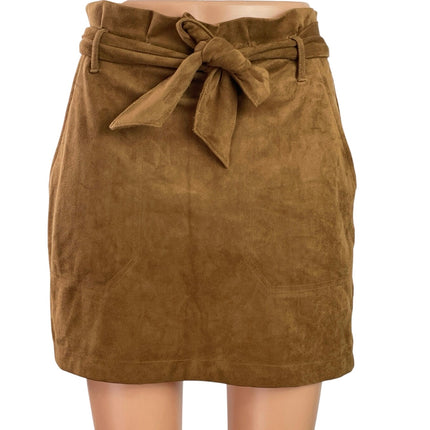 Abercrombie & Fitch Womens Brown Faux Suede Belted Mini Paperbag Skirt Size XS