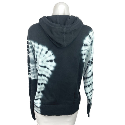 Aqua Black White Tie Dye Drawstring Long Sleeve Hoodie Pullover Sweatshirt Sz S