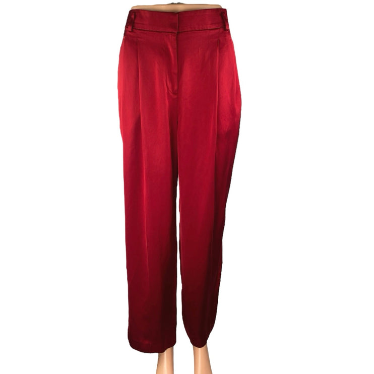 NEW Ann Taylor Red Silk Satin Pleated High Rise Wide Leg Trousers Pants Size 2P
