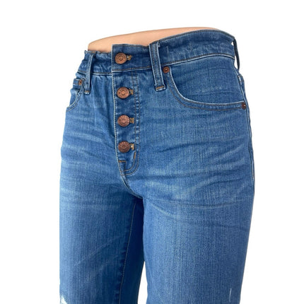 Madewell Cali Demi Boot Blue Distressed Button Fly Bootcut Flared Denim Jeans 25
