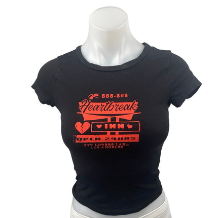 Princess Polly Heartbreak Baby Tee Women's Black Red Short Sleeve Crop T Shirt 2