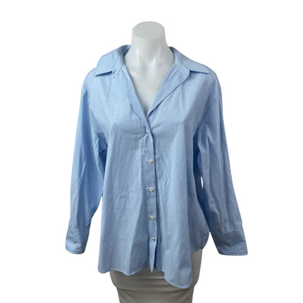 NEW Zara Women's Blue Striped Collared Long Sleeve Button Down Shirt Top Size M