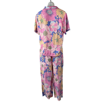 Zudio Women's Multicolor Floral Button Up Shirt Pants Sleepwear Pajama Set M/L
