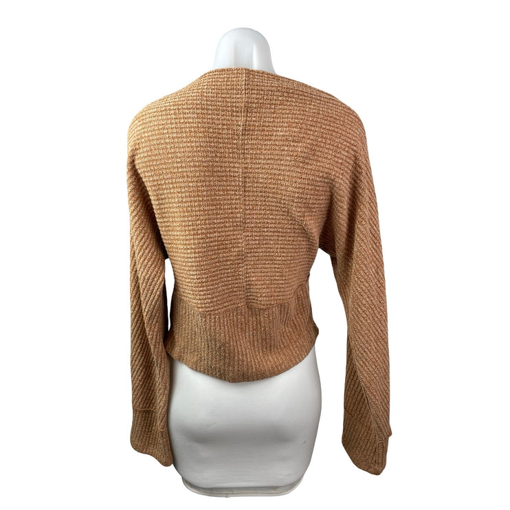 Free People Womens Brown Ribbed Boat Neck Long Sleeve Sweatshirt Sweater Top M