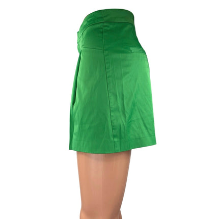 Zara Green Silky Satin Pleated High Waisted Wide Leg Casual Mini Shorts Size XS