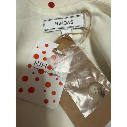 NEW Rihoas Cream Red Short Sleeve V Neck Polka Dots Mini Fit & Flare Dress XS