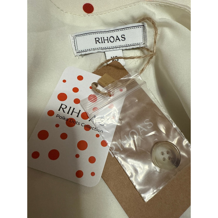 NEW Rihoas Cream Red Short Sleeve V Neck Polka Dots Mini Fit & Flare Dress XS