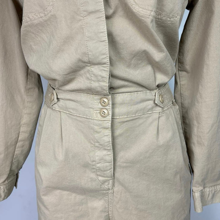 American Eagle Utility Khaki Pocket Button Up Collar Long Sleeve Jumpsuit Size S