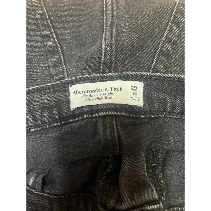 Abercrombie & Fitch Black Distressed Straight Ultra High Rise Denim Jeans Size 8