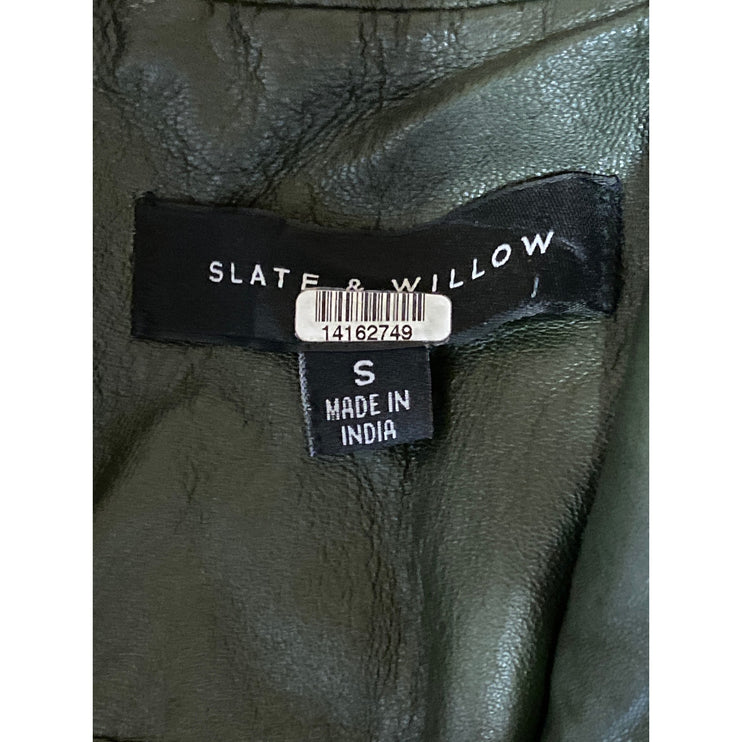 Slate & Willow Genuine Leather Notch Collar Long Sleeve Moto Biker Coat Jacket S