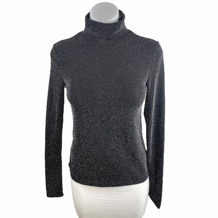 H&M Black Metallic Glitter Sparkly Long Sleeve Turtleneck Sweater Top Size S