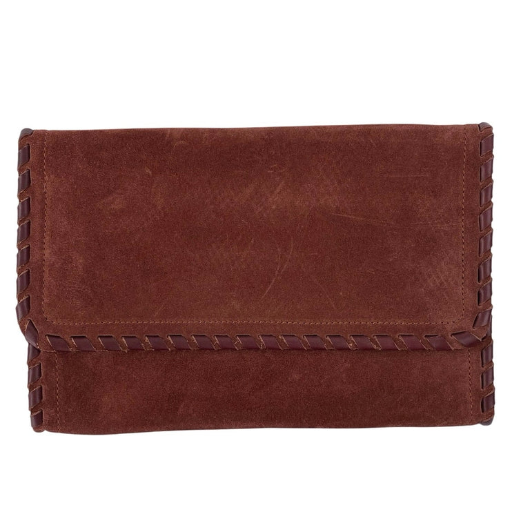 La Maroquinerie Sézane Brown Suede Leather Snap Pouch Purse Clutch Wristlet OS
