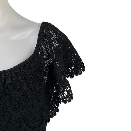 LAUREN Ralph Lauren Women's Black Lace Off The Shoulder Cotton Blouse Top Size L