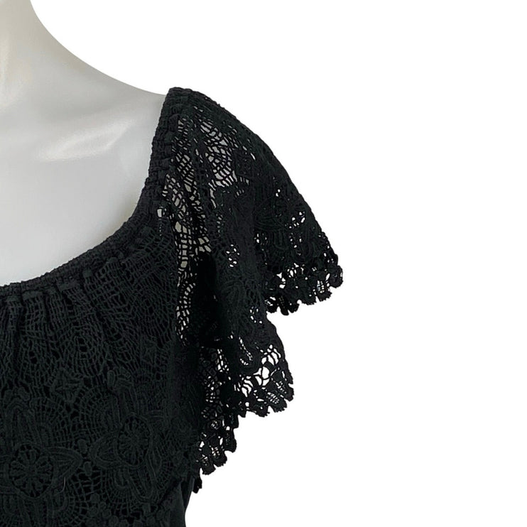 LAUREN Ralph Lauren Women's Black Lace Off The Shoulder Cotton Blouse Top Size L
