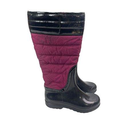 Burberry Pink Black Quilted Slip On Round Toe Knee High Snow Rain Boots Size 7.5