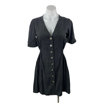 Zara Women's Black V-neck Short Sleeve Button Dow Mini A-Line Shirt Dress Size M