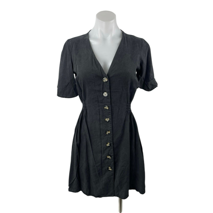 Zara Women's Black V-neck Short Sleeve Button Dow Mini A-Line Shirt Dress Size M