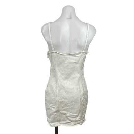 H&M White Sleeveless Square Neck Side Zip Cami Tank Mini Bodycon Dress Size M