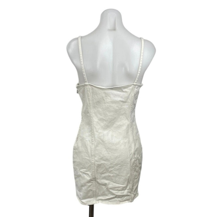 H&M White Sleeveless Square Neck Side Zip Cami Tank Mini Bodycon Dress Size M