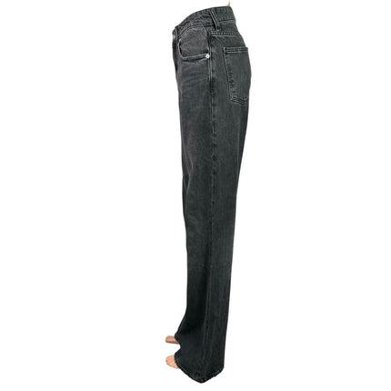 Zara Women's Black Washed High Waisted Baggy Straight Leg Denim Jeans Size 2