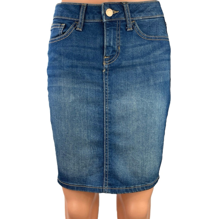 Old Navy Blue Denim High Waist Straight Pencil Medium Wash Mini Jean Skirt Sz 0