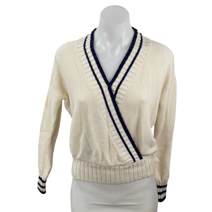 Heartloom Kian Women's Cream V Neck Long Sleeve Wrap Sweatshirt Sweater Top XS