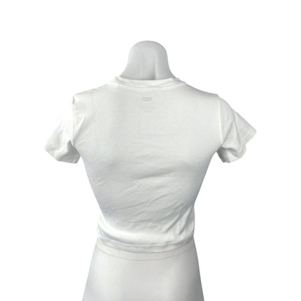 Levi's Women's White Logo Print Short Sleeve Crew Neck Baby Tee T Shirt Top XS