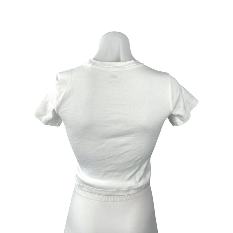 Levi's Women's White Logo Print Short Sleeve Crew Neck Baby Tee T Shirt Top XS