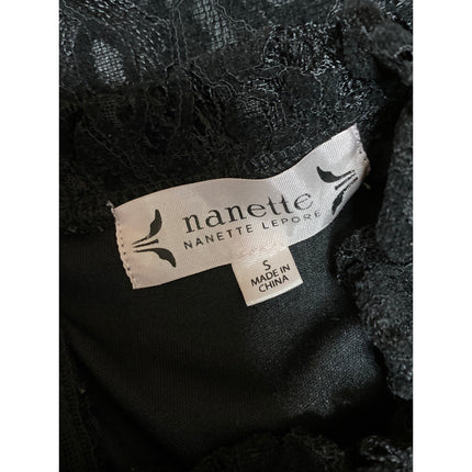 Nanette Lepore Black Lace Sleeveless Ruffle Mock Neck Zip Blouse Tank Top Size S