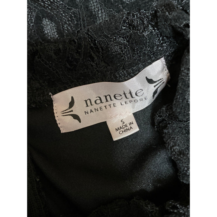 Nanette Lepore Black Lace Sleeveless Ruffle Mock Neck Zip Blouse Tank Top Size S