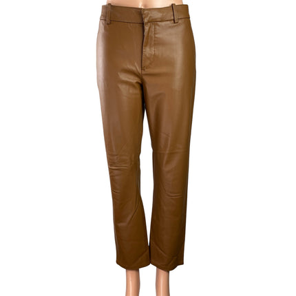 Zara Women's Brown Faux Leather Vegan Mid Rise Straight Trousers Pants Size 6