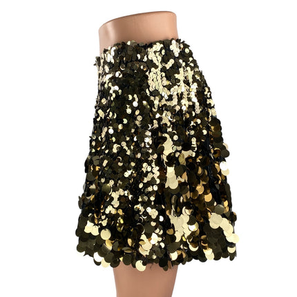 NEW Free People Can't Get Enough Sequin Gold High Rise Mini A-Line Skirt Size 4