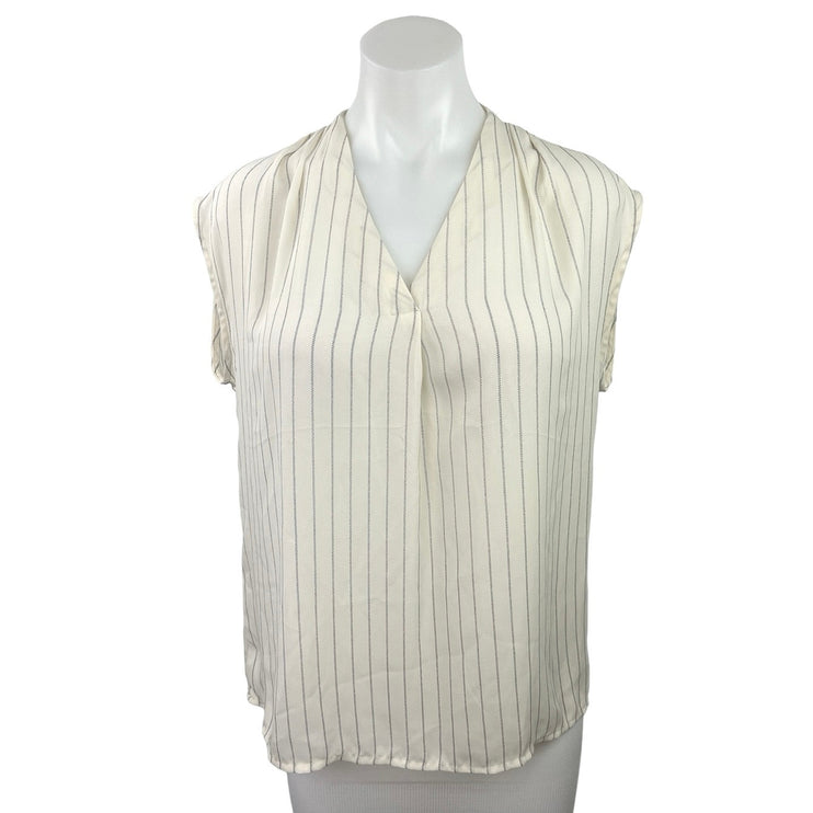 Banana Republic White Striped V Neck Sleeveless Pullover Blouse Top Size XS