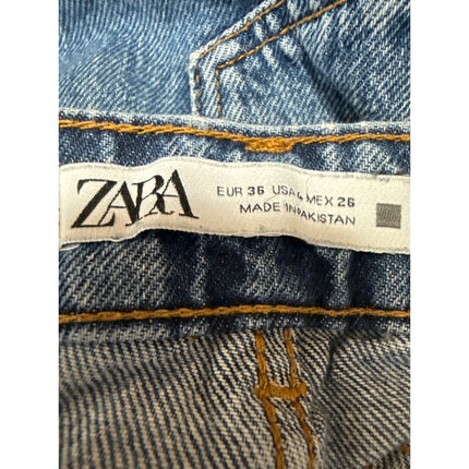 Zara Women's Blue Distressed High Waisted Straight Cropped Denim Jeans Size S