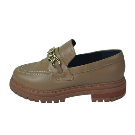 Anthropologie Women's Brown Lug Sole Gold Chain Chunky Platform Loafers Shoes 6