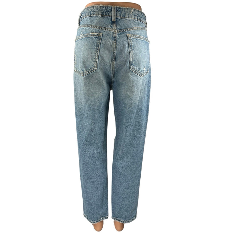 Zara Women's Blue Distressed High Waisted Straight Crop Denim Jeans Size 10