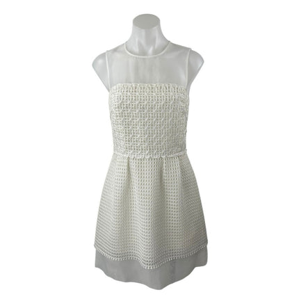 French Connection Glacier Wave White Sleeveless Mesh Fit & Flare Mini Dress Sz 6
