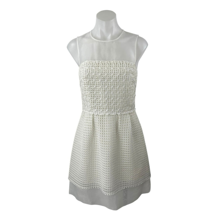 French Connection Glacier Wave White Sleeveless Mesh Fit & Flare Mini Dress Sz 6