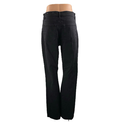 LOFT Women's Black High Waisted Frayed Raw Hem Baggy Wide Leg Denim Jeans Sz 29